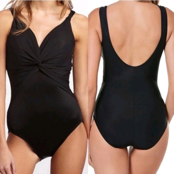 Miraclesuit Pandora One Piece Swimsuit 8 (READ) Black Slimming Mesh Twist Front - Picture 3 of 10